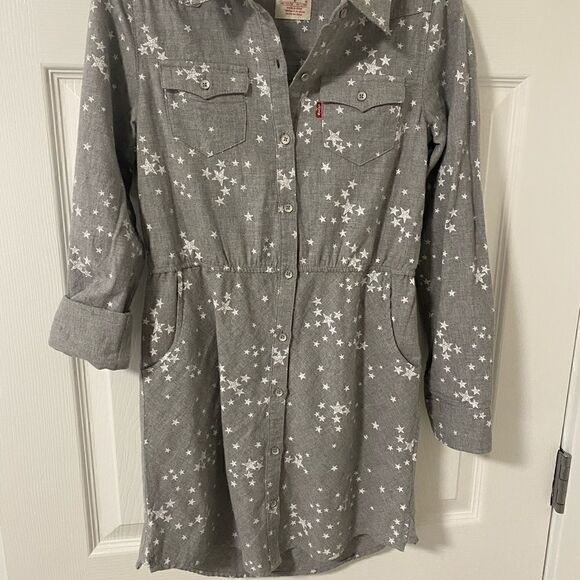 Levi’s Girls Shirt Dress Long Sleeve Gray Printed Stars Size M Youth (10-12) EUC - Picture 6 of 12